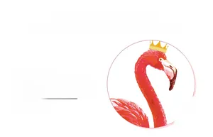 Detail shot of a pink flamingo wall sticker with a gold crown and watercolor textures
