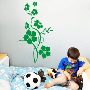 Green floral vine wall sticker with five-petal flowers for bedroom background decoration