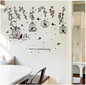 Elegant black birdcage and leaf wall sticker with Love Is A Perpetual Belief quote