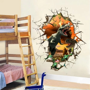 3D dinosaur wall sticker with T-Rex mural for kids bedroom and living room decor