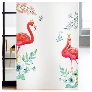 Nordic Flamingo Floral Wall Stickers For Living Room Bedroom TV Background Decor Waterproof PVC Watercolor Wall Decals