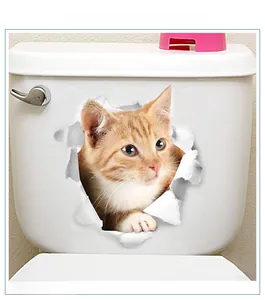 Detailed 3D orange tabby cat decal shown on a white toilet tank for home decoration