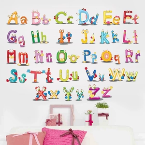 Cartoon Alphabet Wall Stickers A-Z Letter Decals For Kids Room Kindergarten Classroom Decoration Waterproof PVC Early Learning Stickers