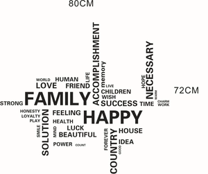 Sticker mural Family Love Happy en noir, décoration murale artistique de 80x72cm environ