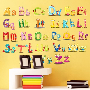 Colorful cartoon A-Z alphabet wall stickers for kids early education nursery room decor