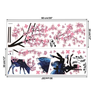 Détails des dimensions des stickers muraux avec cerf étoilé et fleurs de cerisier