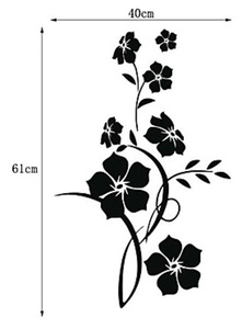 Detailed size chart showing 40cm width and 61cm height of black floral vine wall sticker