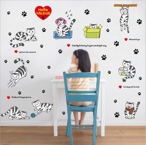 Cartoon Cat Paw Print Removable PVC Wall Sticker With English Quotes For Kids Room Bedroom Home Decor DIY Art Mural