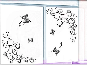 Self-adhesive black flower vines and butterflies wall stickers set for home decoration