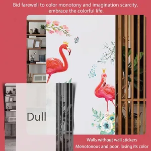 Nordic flamingo wall stickers with floral leaves for bedroom and living room decor