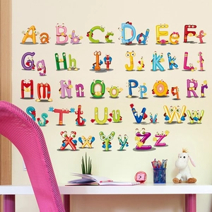 Colorful cartoon alphabet wall stickers with uppercase and lowercase letters for kids room