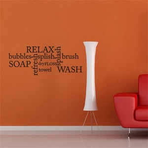 Detail of Relax Soap Wash black vinyl wall stickers on modern bright orange wall