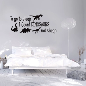 Black dinosaur silhouette wall stickers with To go to sleep text for kids bedroom decor