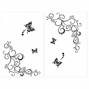 Black flower vine wall stickers set with butterflies for home decoration, 90x120cm