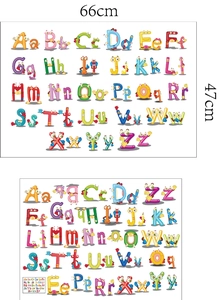 Detailed view of colorful cartoon alphabet wall stickers with A-Z letters for kids rooms