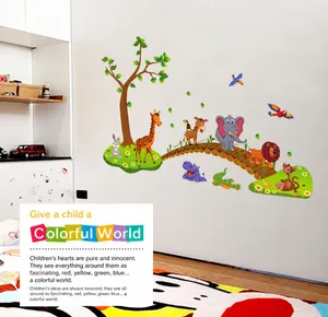 Stickers muraux d'animaux de dessin animé avec girafe et éléphant pour chambre d'enfant
