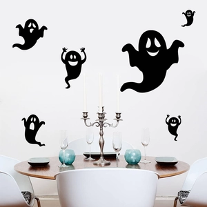 Set of six unique Halloween ghost wall decals for creative home decor and living room styling