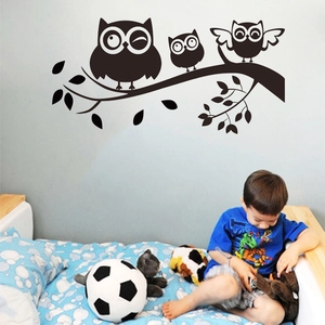 Cartoon Owls On Tree Branch Wall Sticker Removable PVC Waterproof Home Decor For Kids Room Bedroom Decorative Art Mural