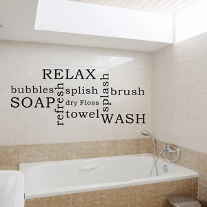 Modern PVC bathroom wall decal with Relax Soak Wash text for home spa decor