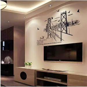 San Francisco bridge silhouette wall decal with birds and Dream quote for living room