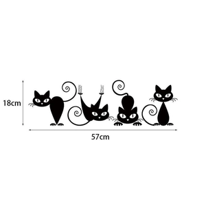 Detail view of 18x57cm black cat wall stickers featuring four different cat silhouettes