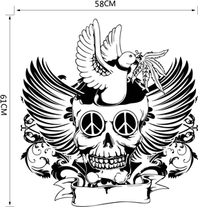 Détail du sticker mural Halloween crâne avec ailes et colombe mesurant 58x61 cm