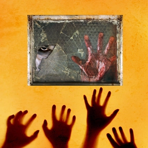 Halloween bloody handprint and ghost eye broken glass window sticker for spooky decor
