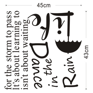 Dance in the Rain wall sticker with black inspirational quotes and umbrella graphic 45x43cm