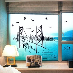 Black San Francisco bridge city skyline wall sticker with dream quote and birds