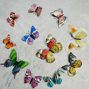 Macro detail of multi-colored double-layer 3D luminous butterfly wall stickers with 12 pieces