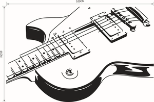 Detailed black and white electric guitar wall sticker dimensions 100cm by 65cm