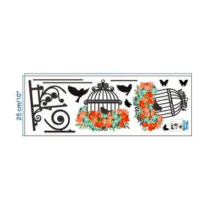 Detail view of birdcage wall sticker set measuring 70x25cm for living room decor