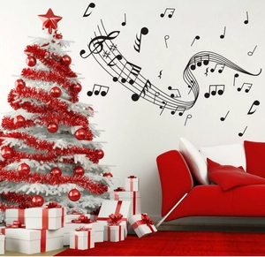 Creative black musical notes wall sticker with sheet music pattern for living room decor