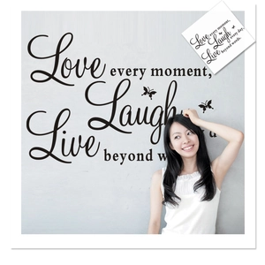 Live Love Laugh Papillons Autocollant Mural Amovible en PVC Citations Motivantes Décoration Murale pour Salon Chambre
