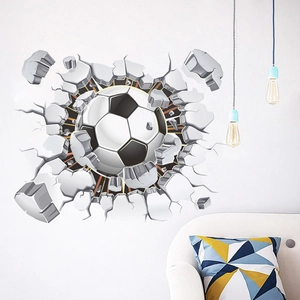 3D football wall decal with realistic cracked wall effect for modern room decor
