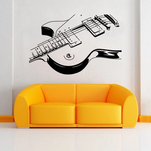 Creative black guitar wall decal for living room decoration on a white wall