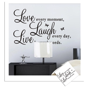 Sticker mural Live Love Laugh avec papillons et citations pour la décoration intérieure