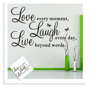 Sticker mural Live Laugh Love avec papillons et citations inspirantes pour la maison