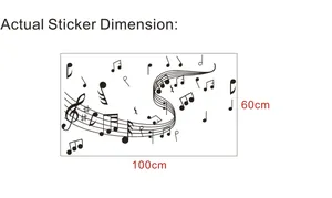 Music notes and staff wall decal for home decor, measuring 100cm by 60cm in black PVC