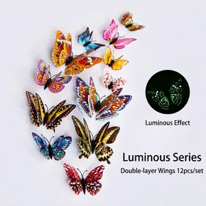 Luminous Double Layer Butterfly Wall Stickers Glow In The Dark Magnetic PVC Butterfly Decorations For Living Room Home Decor