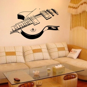 Creative guitar silhouette wall sticker in black PVC for living room music decor