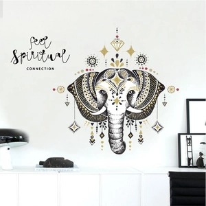 Elephant wall sticker with mandala pattern and 'feel SPIRITUAL CONNECTION' text