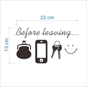 Creative Before leaving wall sticker with wallet, keys, and phone icons, size 22x13cm