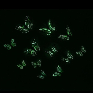 Luminous 3D butterfly wall stickers set with 12 pieces glowing green in the dark