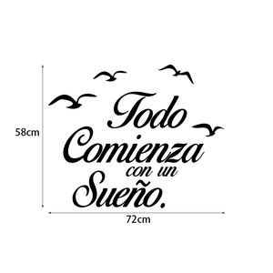 Dimensioni dell'adesivo Todo Comienza con un Sueño con silhouette di uccelli in volo