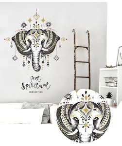 Bohemian elephant wall sticker with mandala patterns and spiritual quote on white wall