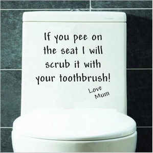 Autocollant WC humoristique 'If you pee on the seat' avec lettrage noir élégant pour bain