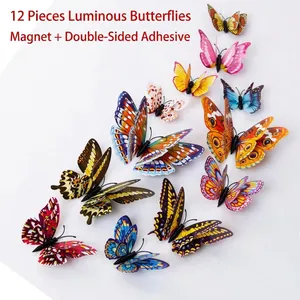 Luminous 3D artificial butterflies set with magnetic and adhesive double-layer PVC wings