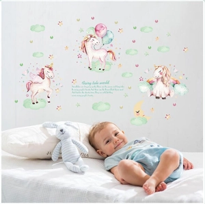 Stickers muraux licorne avec arc-en-ciel et étoiles pour déco chambre d'enfant