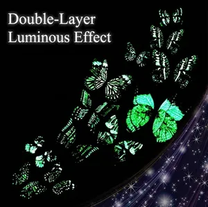 Luminous 3D double-layer butterfly wall stickers set with glowing green effect